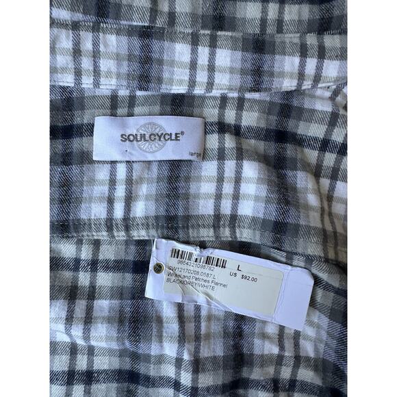 SoulCycle Cotton Yoga Wheel & Patches Flannel Button Up Shirt Top - Picture 8 of 9